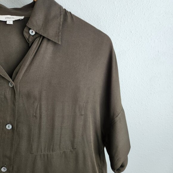 Vince olive green Silk Button Down Top Size S - Picture 7 of 7